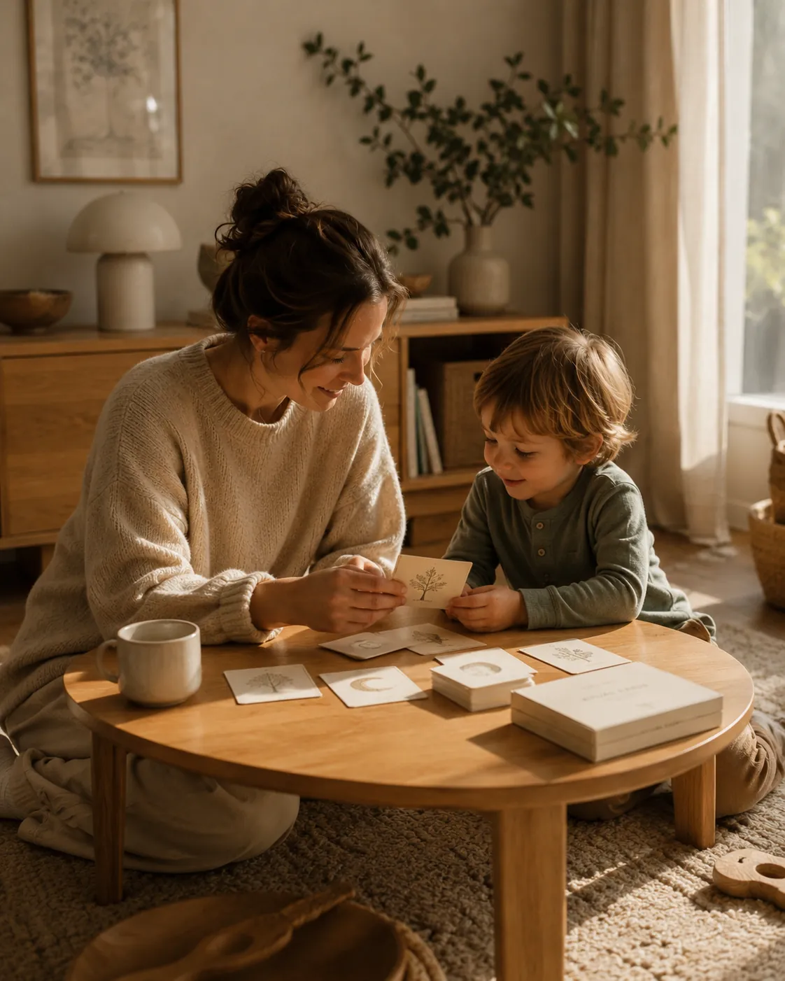 Parent and child with ritual cards